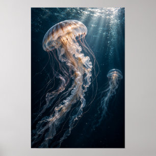 Póster Medusa Luminosa Deslizándose a Través del Océano A