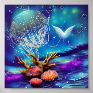 Póster Medusas blancas en el mar