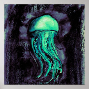 Póster Medusas verde azuladas de la acuarela