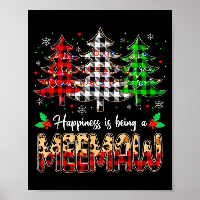 Póster Meemaw Christmas Tree Xmas Buffalo Plaid Red White (Frente)