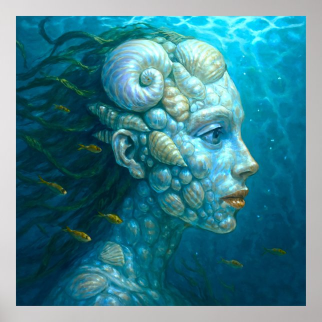 Póster Meerjungfrau in Muscheln - Malerei Stil (Frente)