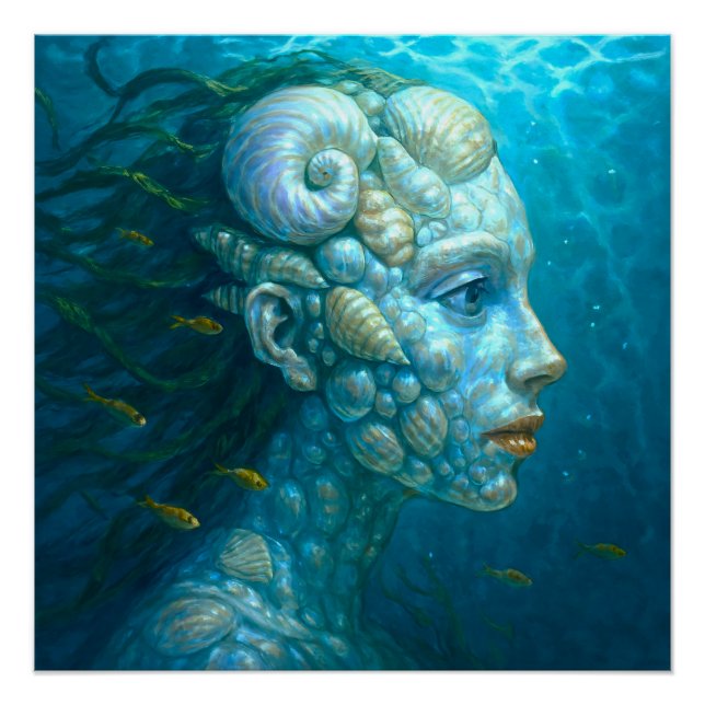 Póster Meerjungfrau in Muscheln - Malerei Stil (Anverso)