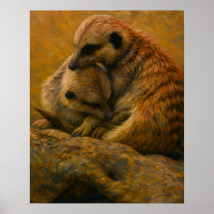 Póster Meerkat Cuddle - Pintura de vida silvestre en la T