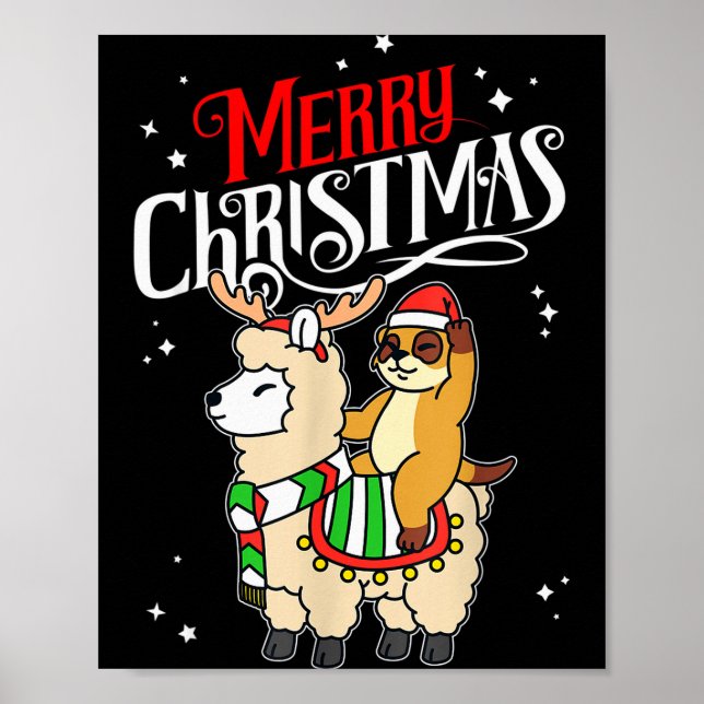 Póster Meerkat Merry Christmas Reindeer Llama Riding Meer (Frente)