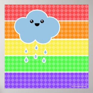 Póster Mega Kawaii Feliz Poster arcoiris en la nube