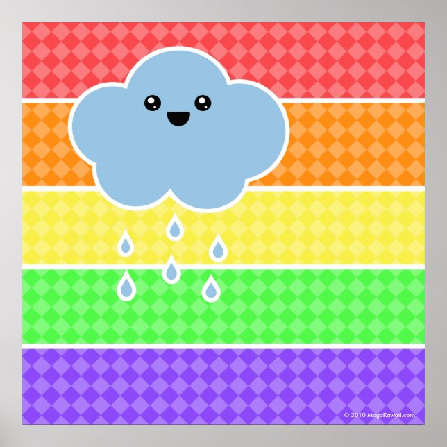 Póster Mega Kawaii Feliz Poster arcoiris en la nube (Frente)