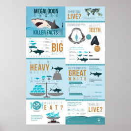 Póster Megalodon Shark - ¡Hechos asesinos! 24x36"