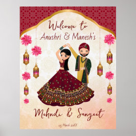 Póster Mehndi sangeet bailando loto de pareja india Arabi