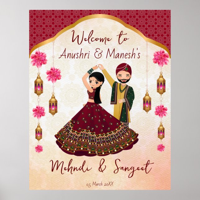 Póster Mehndi sangeet bailando loto de pareja india Arabi (Frente)