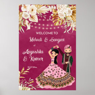 Póster Mehndi sangeet oro rosa boda indio bienvenida