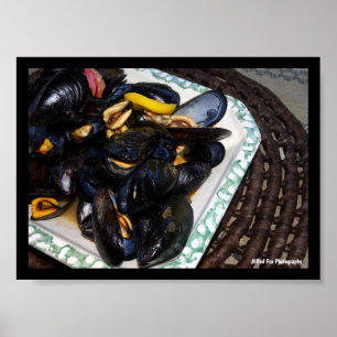 Póster Mejillones de concha en tazón
