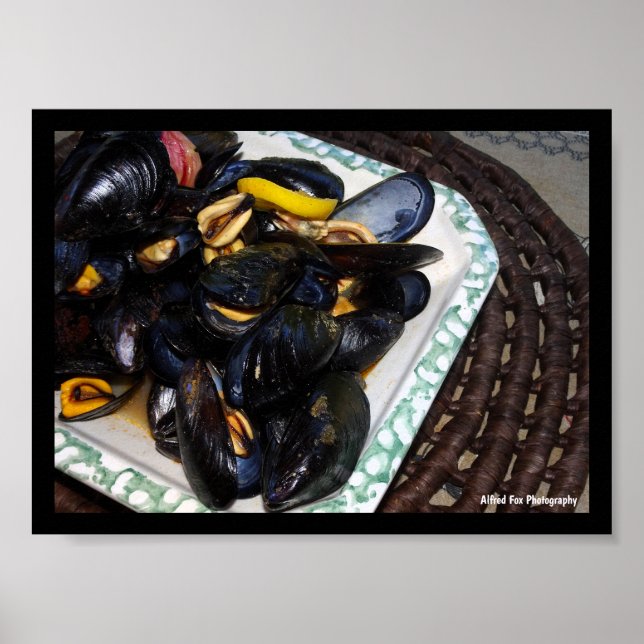 Póster Mejillones de concha en tazón (Frente)