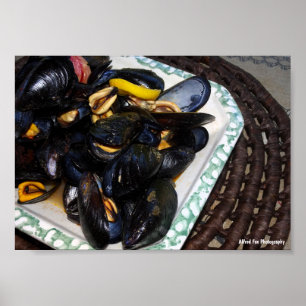 Póster Mejillones de concha en tazón
