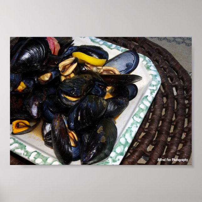 Póster Mejillones de concha en tazón (Frente)