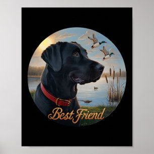 Póster Mejor Amigo del Labrador Negro. Pato de aves acuát