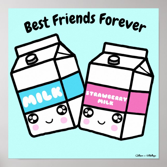 Póster Mejor Amigos para siempre BFF Cute Kawaii Leche (Frente)