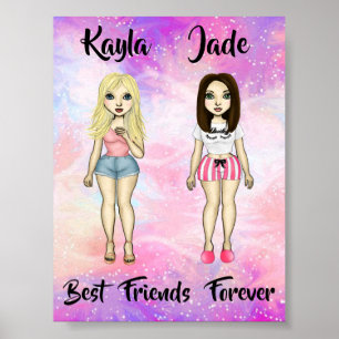 Póster Mejor Amigos Personalizado de Brunette y Blonde pa