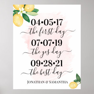 Póster Mejor Día Boda Fecha Sí Día Rótulo Lemones Rosados
