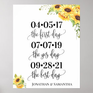 Póster Mejor día boda fecha sí día símbolo de girasol