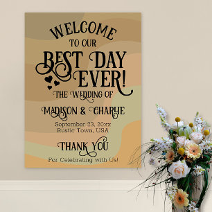 Póster Mejor Día de la Boda Retro Earthtone Bienvenida