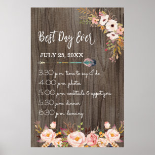 Póster Mejor Día de Rótulo de Calendario Itinerario Boda