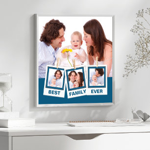 Póster Mejor Familia Personalizado Azul Colage de 4 Fotos