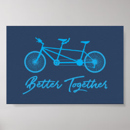 Póster Mejor juntos Tandem Bicicleta Azul