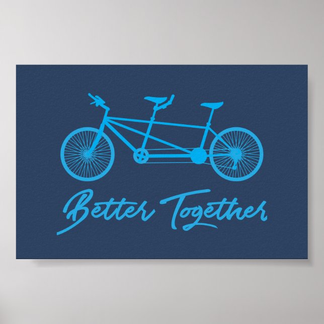 Póster Mejor juntos Tandem Bicicleta Azul (Frente)