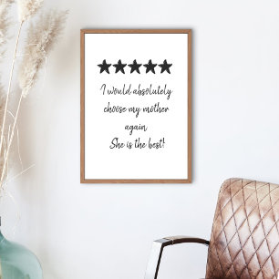 Póster Mejor Mamá Amor 5 Estrellas Personalizado Texto
