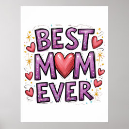 Póster Mejor Mamá con Corazones y Parkles