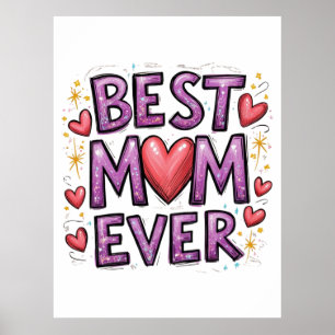 Póster Mejor Mamá con Corazones y Parkles