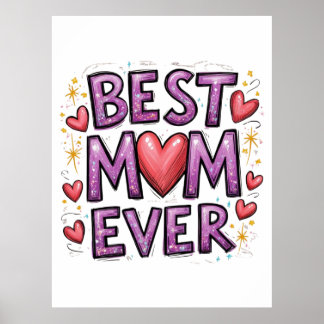Póster Mejor Mamá con Corazones y Parkles