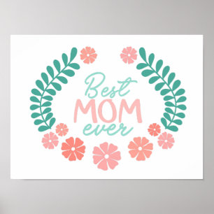 Póster Mejor mamá del mundo texto, estilo día de la madre