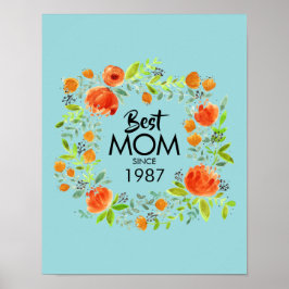 Póster Mejor Mamá Desde Rótulo Poster Floral Acuarela