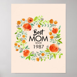 Póster Mejor Mamá Desde Rótulo Poster Floral Acuarela