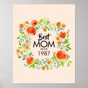Póster Mejor Mamá Desde Rótulo Poster Floral Acuarela