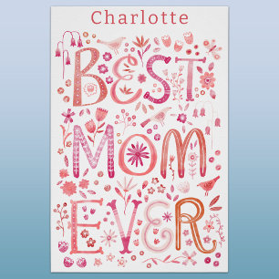 Póster Mejor Mamá Personalizado Arte Floral Acuarela