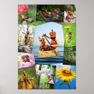 Póster Mejor mosaico de fotografías de elfos de bellota