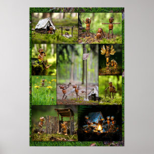 Póster Mejor mosaico de fotos de camping de bellota elfos