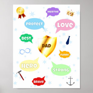 Póster Mejor Palabra del Día del Padre Nubes de palabras