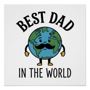 Póster Mejor Papá del Mundo Earth Mustache Camiseta Diseñ