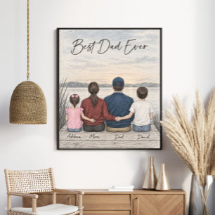 Póster Mejor Papá del Mundo Retrato Familiar junto al Lag