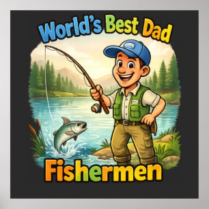Póster Mejor Pescador Papá junto al Lago Divertida Idea d