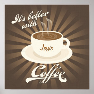 Póster Mejor Poster retro diner con café