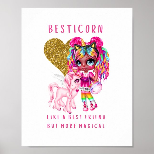 Póster Mejor regalo para Chicas, mágico rosa unicornio (Frente)