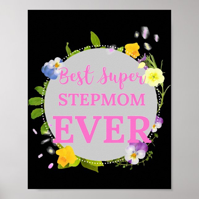 Póster Mejor Super Stepmom texto rosa con flujo Naranja (Frente)