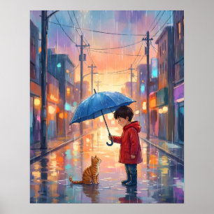 Póster Mejores amigos bajo la lluvia