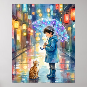 Póster Mejores amigos bajo la lluvia