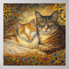 Póster Mejores amigos gatos inspirados en Klimt