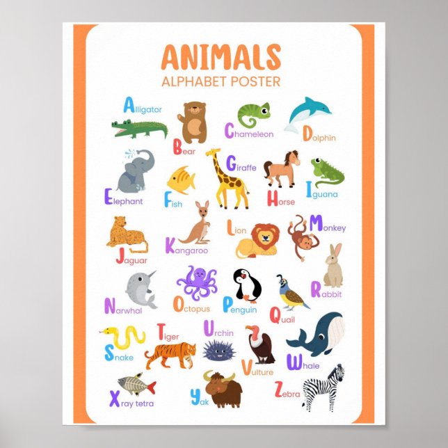 Póster MEKIMI - Alfabeto de animales Ilustrativo (Frente)